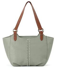 The Sak Sage Green Leather Shoulder Bag with Brown Straps Like New